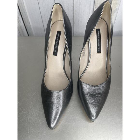 French Connection Metallic Silver Classic Pointed Toe Stiletto Heels Size 8.5 - Picture 2 of 5
